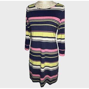 Lilly Pulitzer Marlowe sz S Pima Cotton Dress Navy Yellow Pink 3/4 Sleeve Stripe